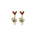 Korean Gold Alloy Enamel Heart ECG Pulse Drop Studs For Women Simple Fashion Dangle Earrings view 5
