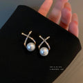 Korean Minimalist Alloy Letter Rhinestone Pearl Stud Earrings With Silver Needle view 3