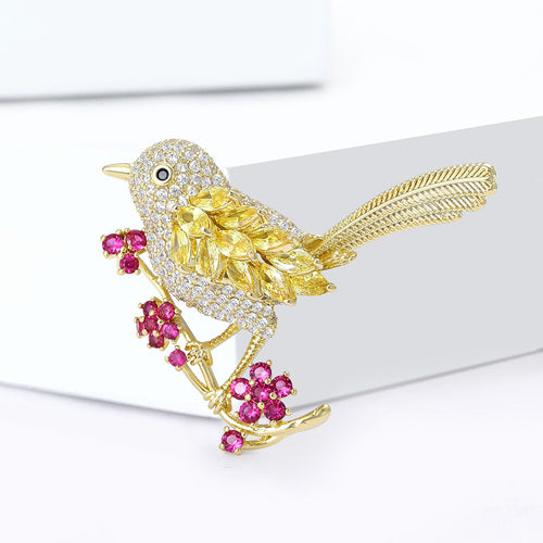 Copper Colorful Zircon Bird Brooch Cute Fashion Lapel Pin
