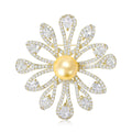 Copper Zircon Freshwater Pearl Flower Brooch Pin For Suit Decoration view 2