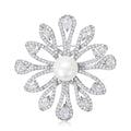 Copper Zircon Freshwater Pearl Flower Brooch Pin For Suit Decoration view 1