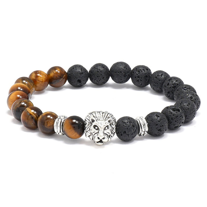 Handmade Tiger Eye Stone Beaded Bracelet With Lava Stone Minimalist Mens Stretch Wrist Jewelry