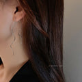 Gold Plated Copper Korean Wave Threader Tassel Drop Earrings Minimalist Long Design view 3