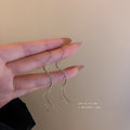 Gold Plated Copper Korean Wave Threader Tassel Drop Earrings Minimalist Long Design view 2