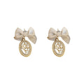 Alloy Pearl Bow Stud Earrings With Rhinestone French Vintage Fashion OL Style Ear Jewelry view 5