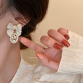 Alloy Pearl Bow Stud Earrings With Rhinestone French Vintage Fashion OL Style Ear Jewelry view 4