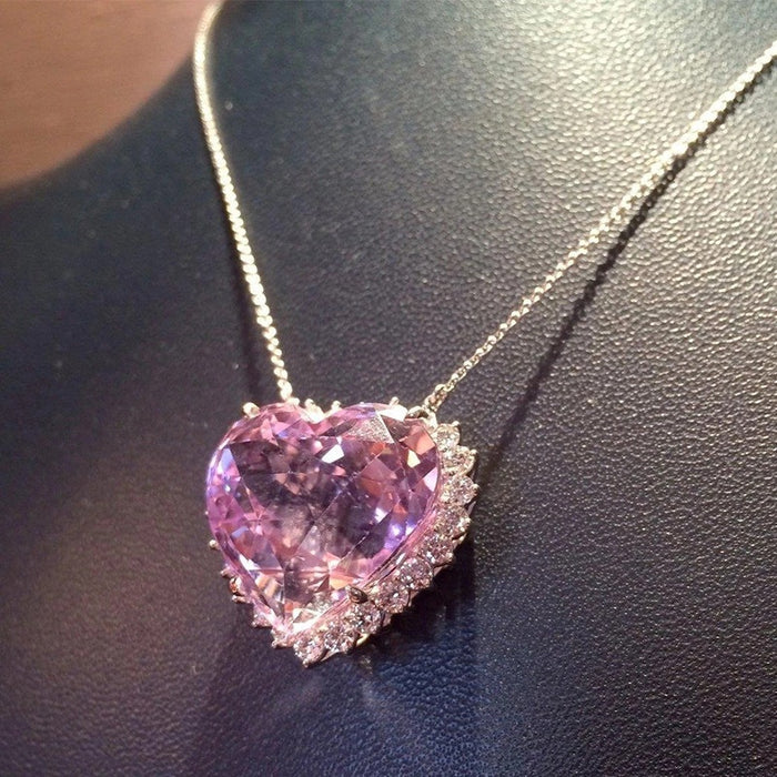 Romantic Pink Zircon Pendant Necklace For Women European Style Valentine's Day Gift Jewelry