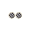Black White Checkerboard Enamel Gold Alloy Hoop Stud Drop Set Elegant Minimal Korean Earrings view 5