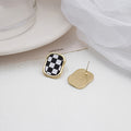 Black White Checkerboard Enamel Gold Alloy Hoop Stud Drop Set Elegant Minimal Korean Earrings view 3