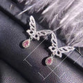 Luxury Pink Cubic Zirconia Butterfly Stud Earrings With Pave Wedding Drop Design For Women view 5