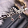 Luxury Pink Cubic Zirconia Butterfly Stud Earrings With Pave Wedding Drop Design For Women view 2