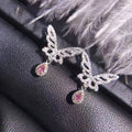 Luxury Pink Cubic Zirconia Butterfly Stud Earrings With Pave Wedding Drop Design For Women view 1