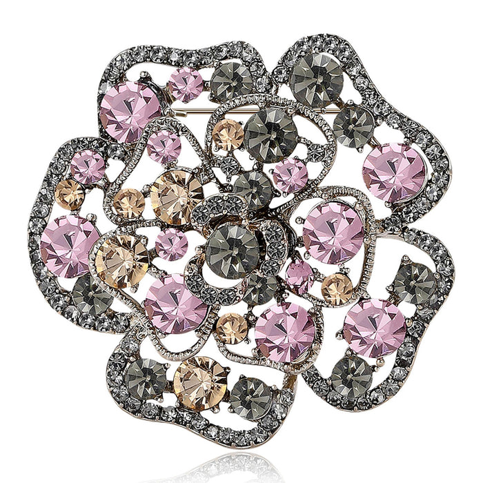 Alloy Full Rhinestone Rose Brooch Pin For Suit And Coat Decoration