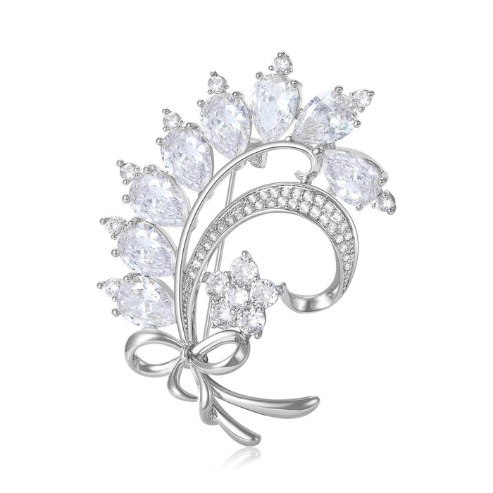 Alloy Crystal Bow Bouquet Brooch Pin For Women Apparel Decoration
