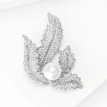 Alloy Rhinestone Pearl Leaf Brooch For Elegant Women Clothing Decoration view 3