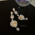 Alloy Rhinestone Heart Stud Earrings For Women, European Statement Light Luxury Style view 3