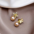 Elegant Rhinestone Flower Stud Drop Earrings With Gold Alloy Petals And Pearl Pendant For Women Summer Earrings view 2