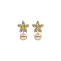 Elegant Rhinestone Flower Stud Drop Earrings With Gold Alloy Petals And Pearl Pendant For Women Summer Earrings view 5