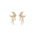 Elegant Gold Alloy Crescent Moon Star Tassel Rhinestone Enamel Stud Drop Fashion Earrings view 5