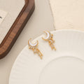 Elegant Gold Alloy Crescent Moon Star Tassel Rhinestone Enamel Stud Drop Fashion Earrings view 2