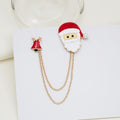 Christmas Cartoon Santa Claus Bell Enamel Brooch, Two Way Chain Tassel Lapel Pin Corsage Accessory view 3