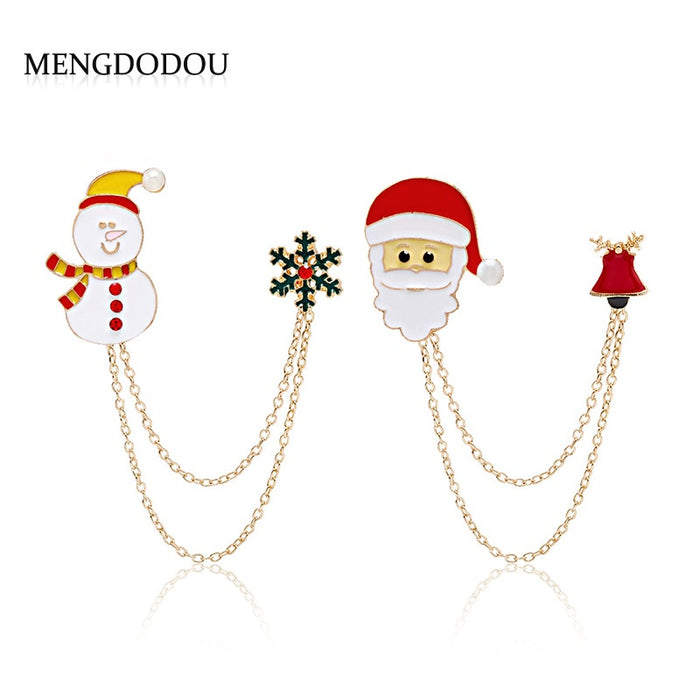 Christmas Cartoon Santa Claus Bell Enamel Brooch, Two Way Chain Tassel Lapel Pin Corsage Accessory