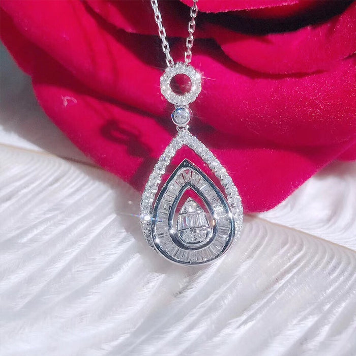 Eight Hearts Eight Arrows Full Zircon Teardrop Pendant Necklace Women Elegant Collarbone Chain