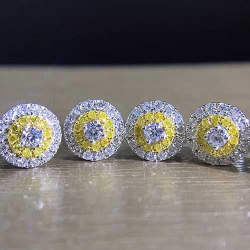 Fashion Micro Pave Yellow Zircon Stud Earrings Colorful Gemstone Style Supply