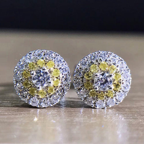 Fashion Micro Pave Yellow Zircon Stud Earrings Colorful Gemstone Style Supply