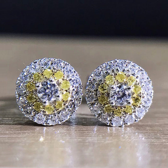 Fashion Micro Pave Yellow Zircon Stud Earrings Colorful Gemstone Style Supply