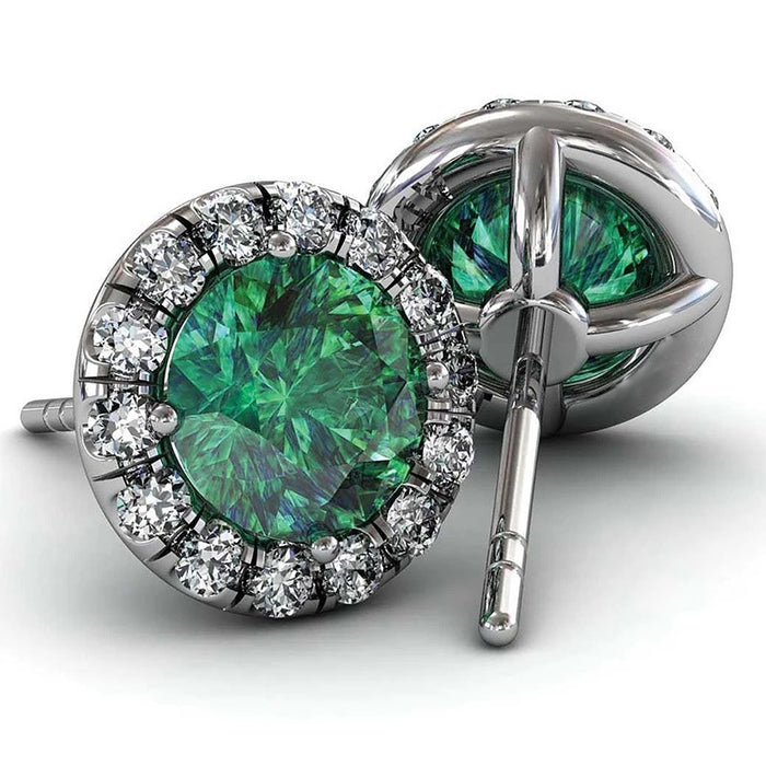 European American Shiny Geometric Single Stone Zircon Stud Earrings Elegant Women Ear Jewelry