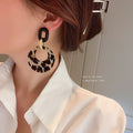 Acrylic Leopard Print Geometric Hoop Earrings With Silver Pins, Retro European Style view 1