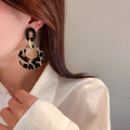 Acrylic Leopard Print Geometric Hoop Earrings With Silver Pins, Retro European Style view 3