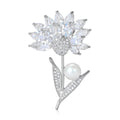 Alloy Micro Pave Zircon Crystal Flower Brooch For Women's Apparel view 1