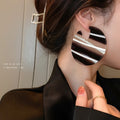 Striped Acrylic Hoop Earrings With Silver Pins, Geometric Statement OL Style view 3