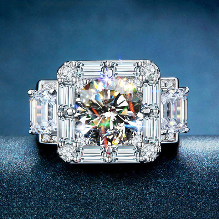 Luxury T Shape Zircon Men's Ring Copper Platinum Plated Full Pave Small Stone Statement Ring