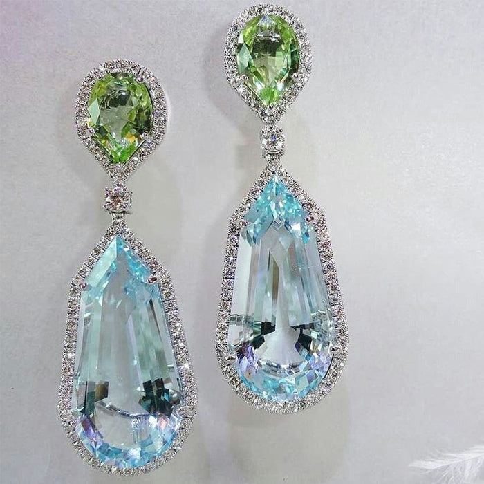 New Niche Design Sea Blue Zircon Wedding Earrings, Chic Bridal Dinner Party Ear Jewelry