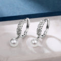 Platinum Plated Zircon Wheat Ear Earrings For Women, Faux Pearl Shell Bead Drop Jewelry view 3