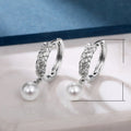 Platinum Plated Zircon Wheat Ear Earrings For Women, Faux Pearl Shell Bead Drop Jewelry view 5