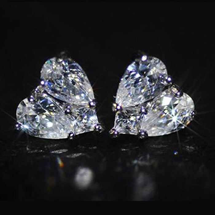 Fashion Heart Cubic Zirconia Stud Earrings For Women, Sparkling Paved Heart Drop Jewelry