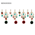 Vintage Christmas Santa Claus Wreath Bell Enamel Rhinestone Alloy Pom Pom Drop Dangle Earrings view 1