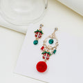 Vintage Christmas Santa Claus Wreath Bell Enamel Rhinestone Alloy Pom Pom Drop Dangle Earrings view 4