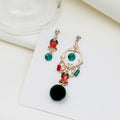 Vintage Christmas Santa Claus Wreath Bell Enamel Rhinestone Alloy Pom Pom Drop Dangle Earrings view 2