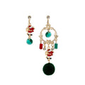 Vintage Christmas Santa Claus Wreath Bell Enamel Rhinestone Alloy Pom Pom Drop Dangle Earrings view 5