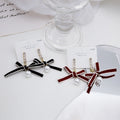 Elegant Korean Lace Ribbon Bow Studs With Rhinestone Chain And Faux Pearl Drop Fashion Earrings view 2