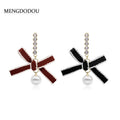 Elegant Korean Lace Ribbon Bow Studs With Rhinestone Chain And Faux Pearl Drop Fashion Earrings view 1