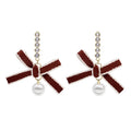 Elegant Korean Lace Ribbon Bow Studs With Rhinestone Chain And Faux Pearl Drop Fashion Earrings view 5
