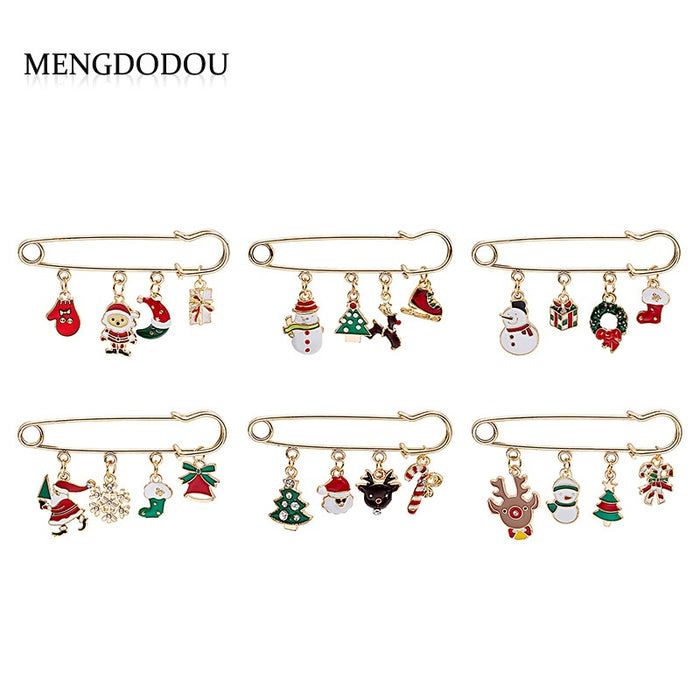 Cartoon Christmas Alloy Enamel Brooch With Deer Gift Snowflake Design Handmade Lapel Pin