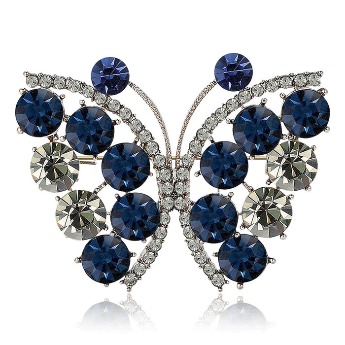 Metal Alloy Rhinestone Dark Blue Butterfly Brooch For Fashion Apparel