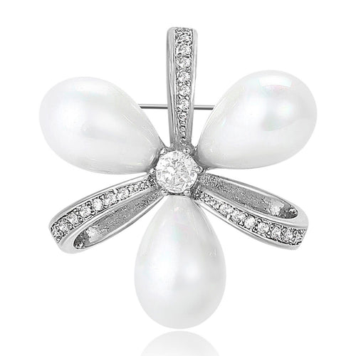 Alloy Pearl Bow Brooch Pin For Collars And Lapels